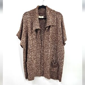 Sonoma Brown Heathered Short Sleeve Knit Open Cardigan Size XL